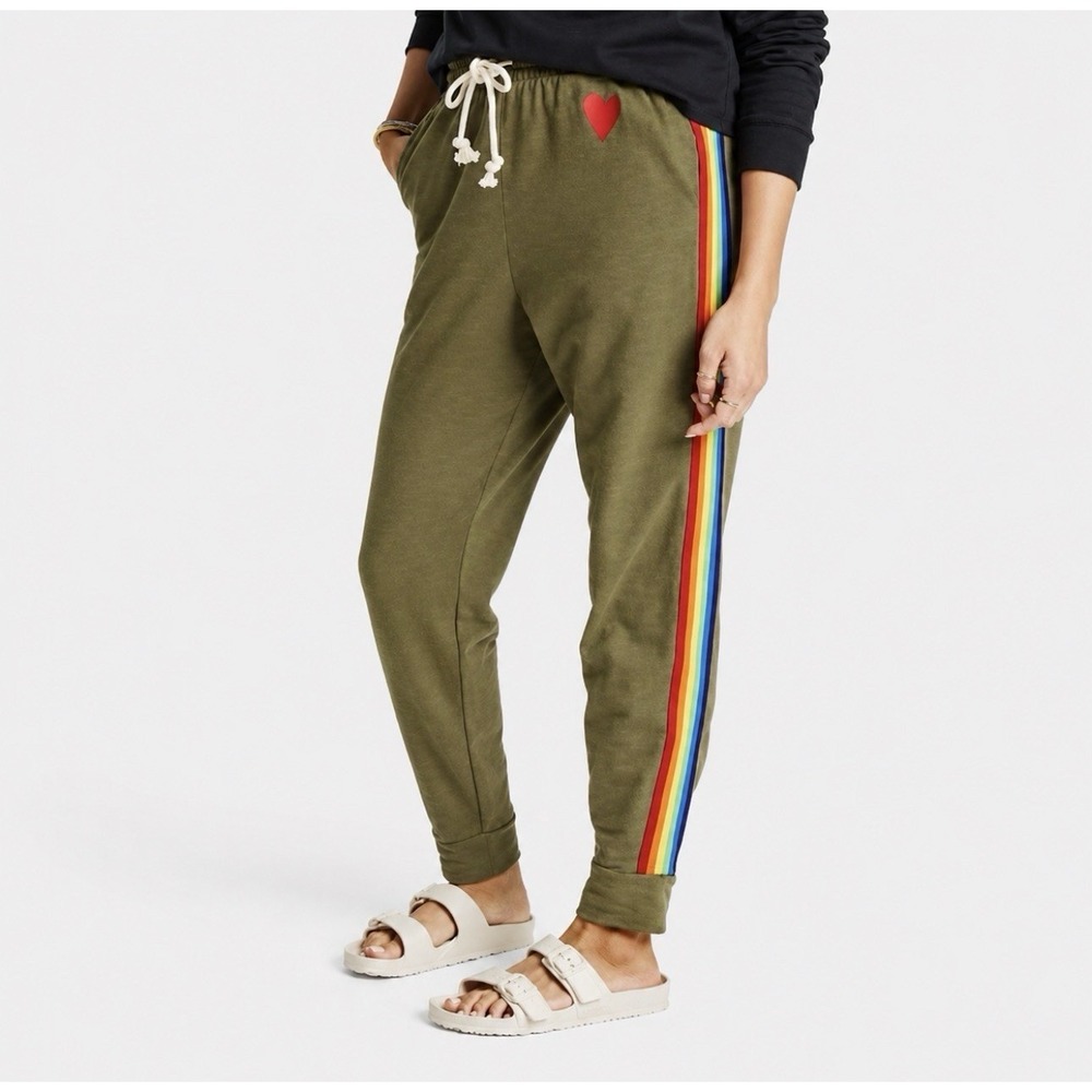 NEW! Target TakePride Joggers Olive Green Rainbow Stripe Heart Green SZ S